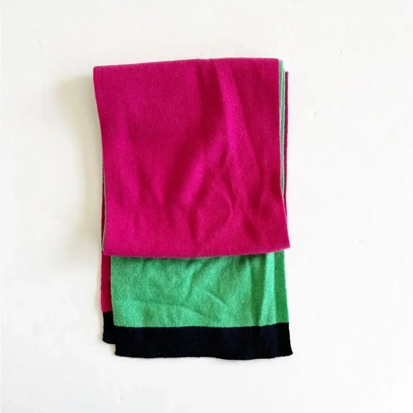 Talbots Colorblock Cashmere Rectangular Scarf Pink Green Navy Preppy Cozy New - Picture 5 of 5